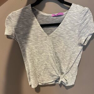 Gray V-Neck Knotted Top